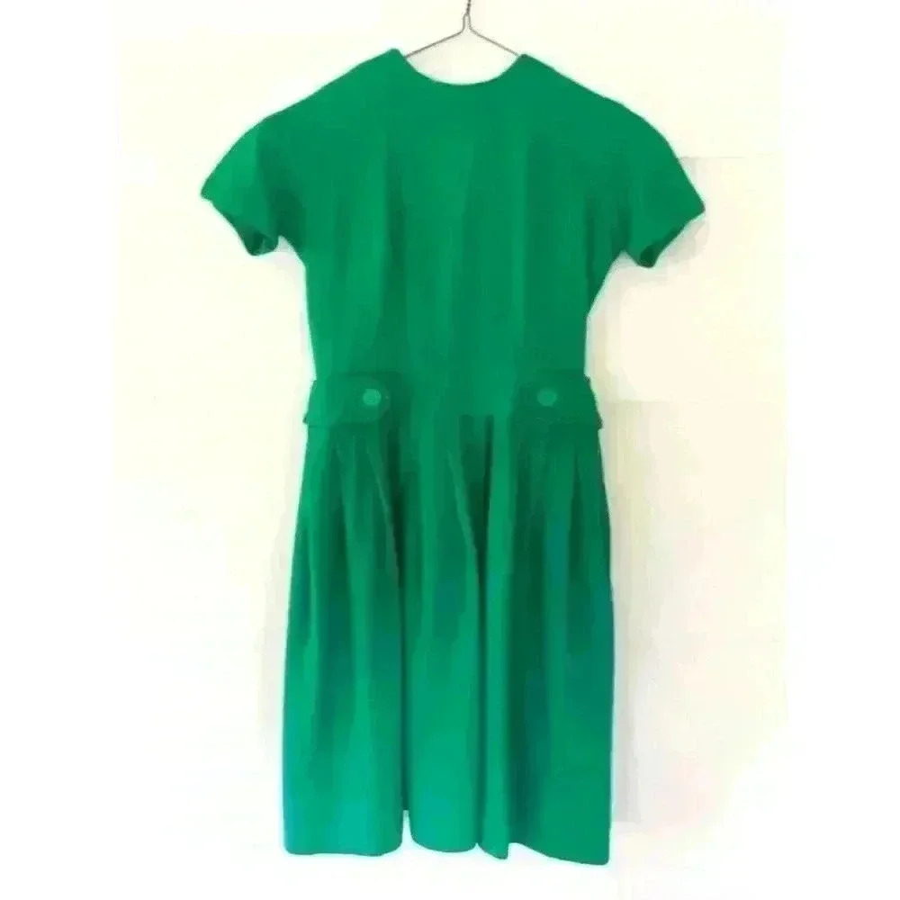 50s Mad Men Mid Century‎ Women's Green Wool secretary Dress Pleated Small union